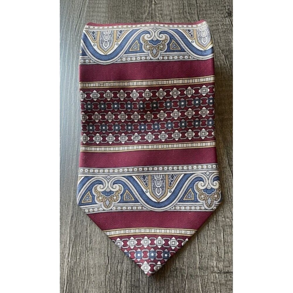 Vintage Oscar de la Renta 4” Wide Power Tie‎ - Burgundy Paisley & Geometric